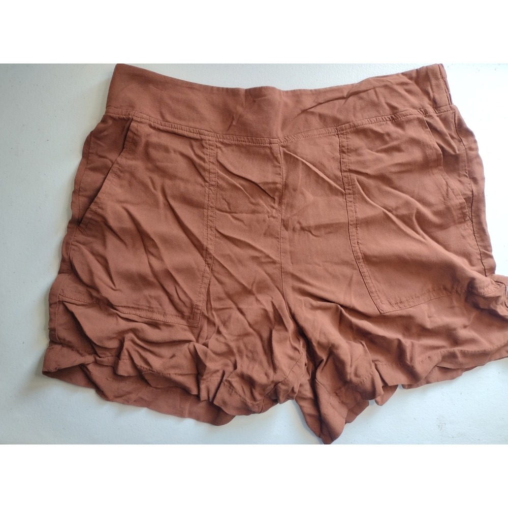 Wildfox Women's M Brown Linen Blend High Waisted Ruffle Shorts Casual Beach